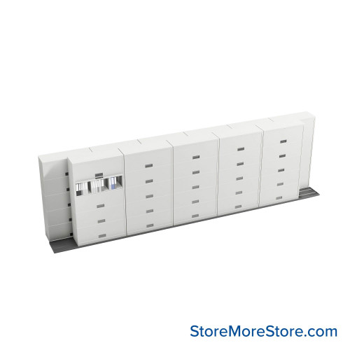 Sliding Flipper Door Cabinets, 260" W x 32.25" D x 79.5" H, Binder Storage, 42" Cabinet Width, 5 Levels