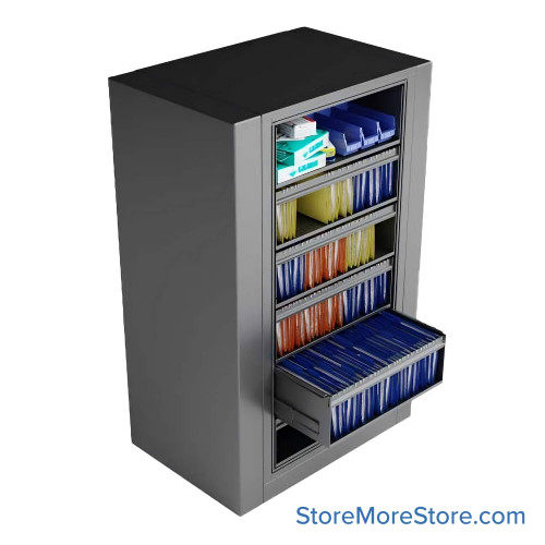 Rotary File Cabinet, 36.5" W x 25" D x 72" H, Starter Unit, Roll-Outs & Shelves