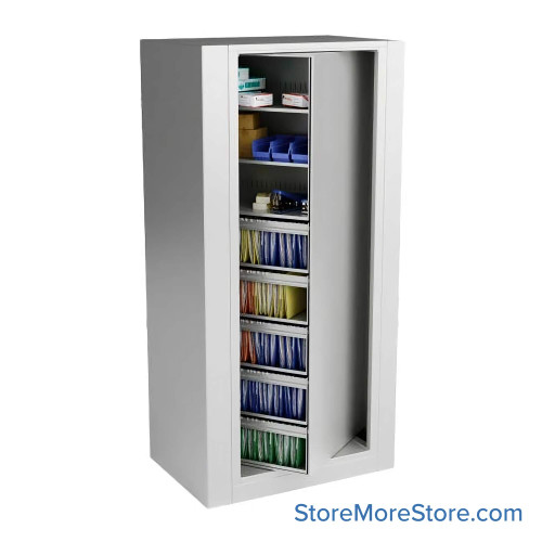 Rotary File Cabinet, 36.5" W x 25" D x 93" H, Starter Unit, Roll-Outs & Shelves