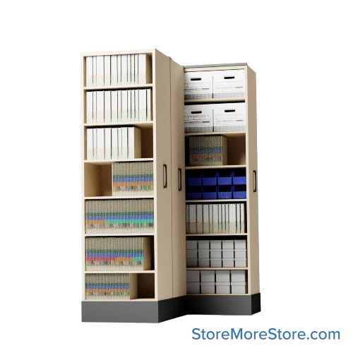 Retractable Shelving Systems, 58.5" W x 43" D x 91" H, 3 Pull-Out Units, 36" Shelf Width, 18" Shelf Depth