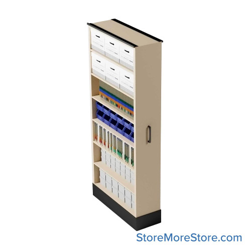 Retractable Shelving Systems, 13.5" W x 43" D x 82" H, 1 Pull-Out Unit, 36" Shelf Width, 12" Shelf Depth Retractable Shelving Systems, 13.5" W x 43" D x 82" H, 1 Pull-Out Unit, 36" Shelf Width, 12" Shelf Depth