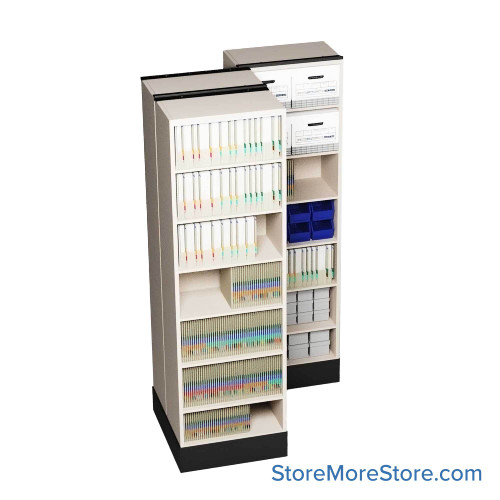 Retractable Shelving Systems, 40.5" W x 37" D x 82" H, 3 Pull-Out Units, 30" Shelf Width, 12" Shelf Depth Retractable Shelving Systems, 40.5" W x 37" D x 82" H, 3 Pull-Out Units, 30" Shelf Width, 12" Shelf Depth