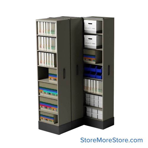 Retractable Shelving Systems, 40.5" W x 37" D x 91" H, 3 Pull-Out Units, 30" Shelf Width, 12" Shelf Depth Retractable Shelving Systems, 40.5" W x 37" D x 91" H, 3 Pull-Out Units, 30" Shelf Width, 12" Shelf Depth