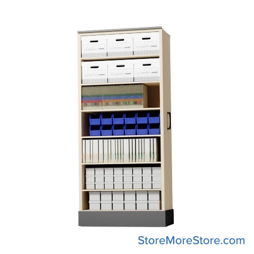 Retractable Shelving Systems, 19.5" W x 43" D x 91" H, 1 Pull-Out Unit, 36" Shelf Width, 18" Shelf Depth Retractable Shelving Systems, 19.5" W x 43" D x 91" H, 1 Pull-Out Unit, 36" Shelf Width, 18" Shelf Depth