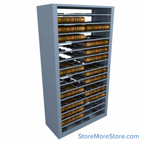 Deed Book Roller Shelving, 18" D x 76.25" H, 16 Openings Deed Book Roller Shelving, 18" D x 76.25" H, 16 Openings