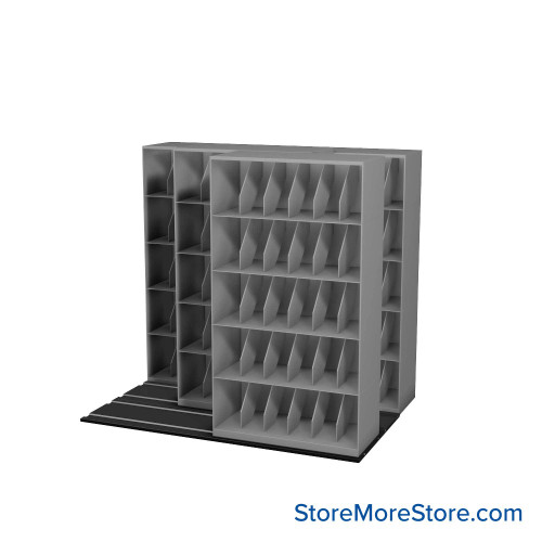 Mobile File Rack, 94.75" W x 60.75" D x 88" H, Fixed Dividers, 42" Shelf Width