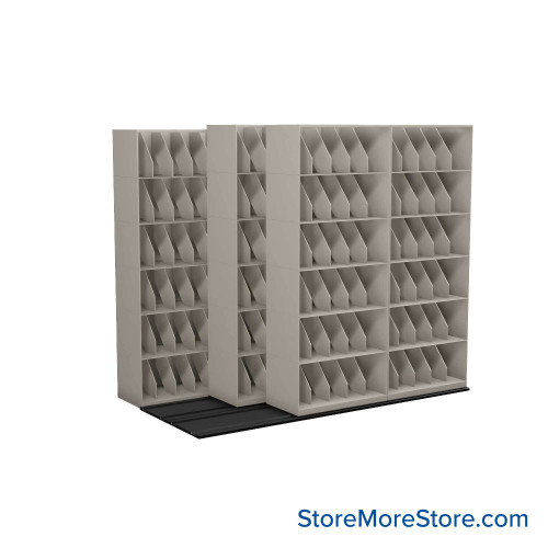 Mobile File Rack, 112" W x 60.75" D x 99.5" H, Fixed Dividers, 36" Shelf Width