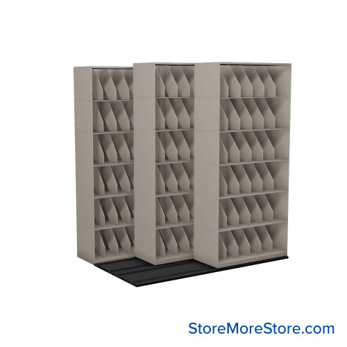 Mobile File Rack, 99.5" W x 60.75" D x 88" H, Fixed Dividers, 42" Shelf Width