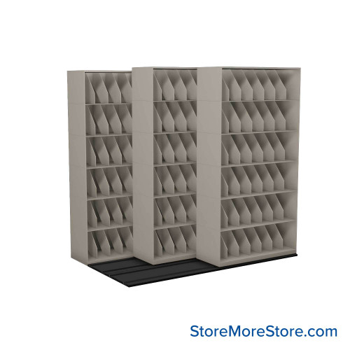 Mobile File Rack, 100" W x 60.75" D x 99.5" H, Fixed Dividers, 48" Shelf Width