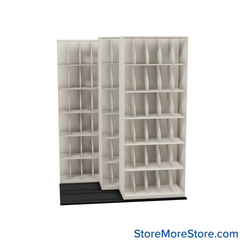 Mobile File Rack, 99.5" W x 60.75" D x 76" H, Fixed Dividers, 36" Shelf Width