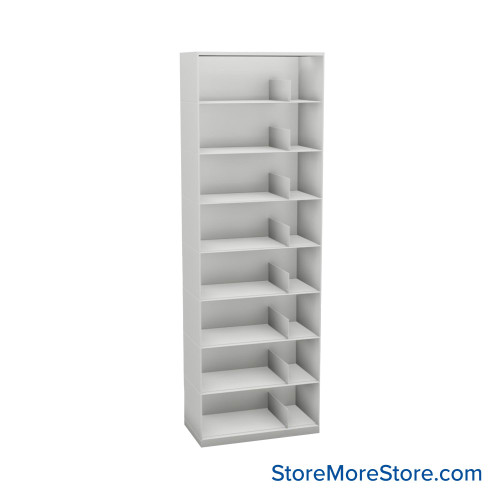 Stackable Metal Shelves, 30" W x 16.25" D x 83" H, Legal Size, 8 Levels, Sliding Dividers