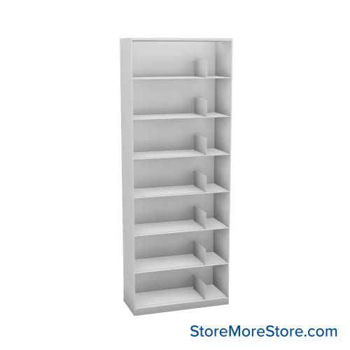 Stackable Metal Shelves, 30" W x 13.25" D x 73" H, Letter Size, 7 Levels, Sliding Dividers