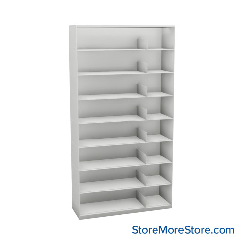 Stackable Metal Shelves, 48" W x 16.25" D x 83" H, Legal Size, 8 Levels, Sliding Dividers