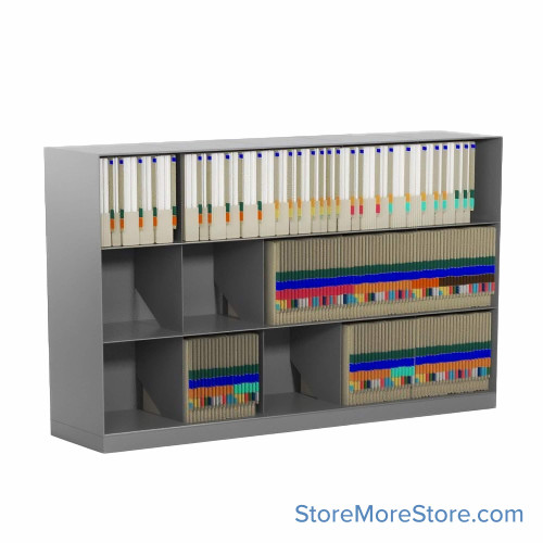 Slanted shelving, 56.5" W x 14" D x 34.25" H, 3 Levels, Legal Storage Slanted shelving, 56.5" W x 14" D x 34.25" H, 3 Levels, Legal Storage