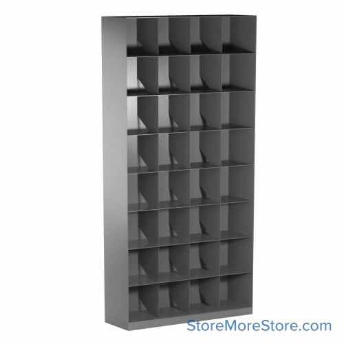 Slanted shelving, 44.5" W x 14" D x 88" H, 8 Levels, Legal Storage Slanted shelving, 44.5" W x 14" D x 88" H, 8 Levels, Legal Storage