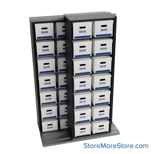Sliding Box Shelving Storage Systems, 64" W x 34.5" D x 93.75" H, 2 Stationary Rows, 30" Shelf Width, 1 Moveable Row