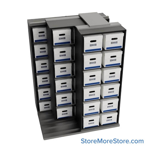 Sliding Box Shelving Storage Systems, 64" W x 53" D x 81.75" H, 2 Stationary Rows, 30" Shelf Width, 2 Moveable Rows