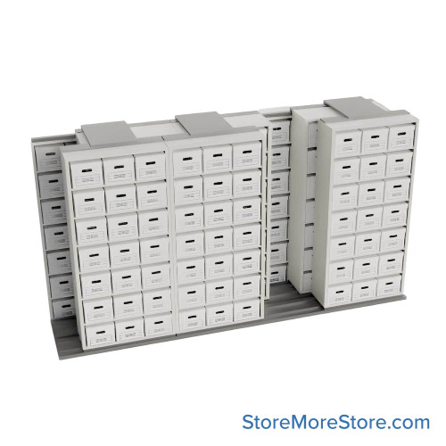 Sliding Box Shelving Storage Systems, 172" W x 53" D x 93.75" H, 4 Stationary Rows, 42" Shelf Width, 2 Moveable Rows