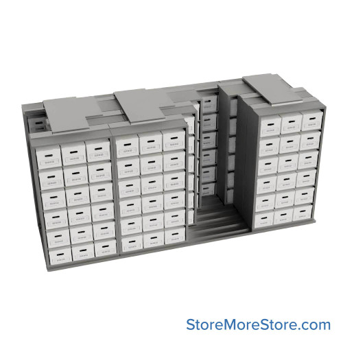 Sliding Box Shelving Storage Systems, 172" W x 71.5" D x 81.75" H, 4 Stationary Rows, 42" Shelf Width, 3 Moveable Rows