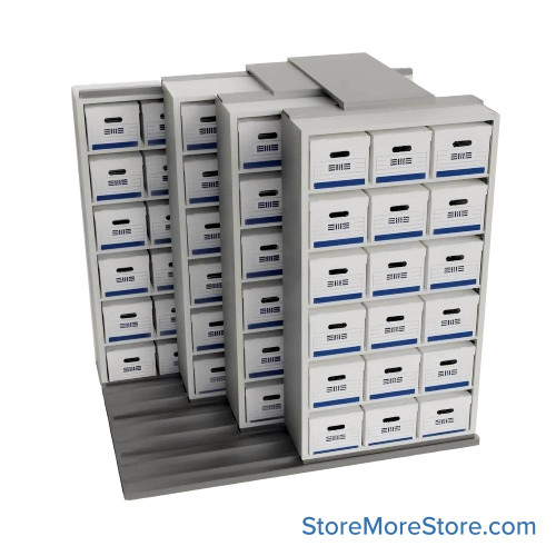 Sliding Box Shelving Storage Systems, 88" W x 34.5" D x 81.75" H, 2 Stationary Rows, 42" Shelf Width, 3 Moveable Rows