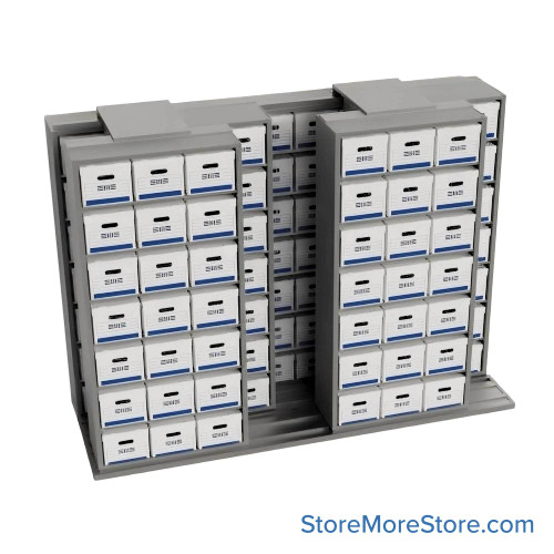 Sliding Box Shelving Storage Systems, 130" W x 53" D x 93.75" H, 3 Stationary Rows, 42" Shelf Width, 2 Moveable Rows