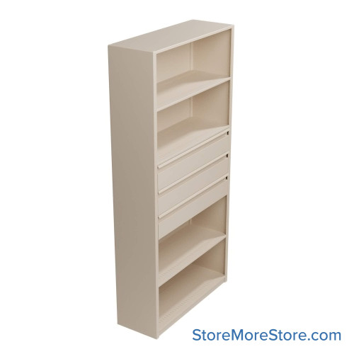 Shelving Units with Drawers, 42" W x 88.25" H, 3 Drawers, 37-1/2"W x 13-3/8"D x 6-7/8"H Drawer Dimensions