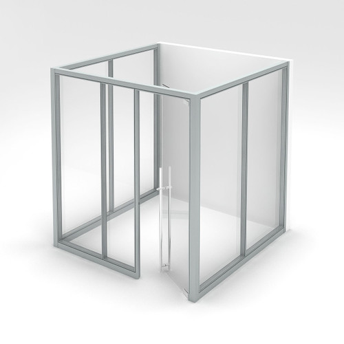 Modern Office Cubicles, 8" x 8" 3-Sided Office with Swinging Clear Glass Door & 3 Clear Glass Panels Modern Office Cubicles, 8" x 8" 3-Sided Office with Swinging Clear Glass Door & 3 Clear Glass Panels