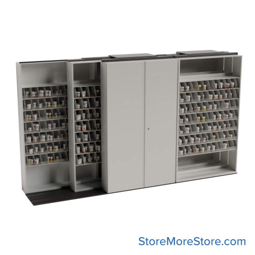 Sliding Pharmacy Shelves, 148" W x 34" D x 83" H Sliding Pharmacy Shelves, 148" W x 34" D x 83" H