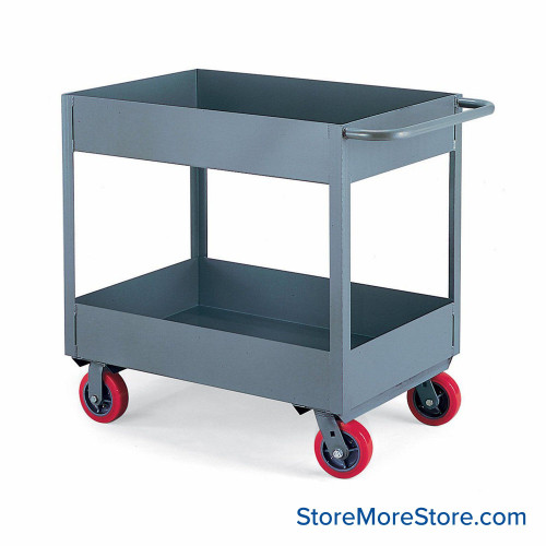Steel Utility Cart, 18" W x 30" D x 38" H, 6" Polyurethane Casters, 3" Deep Shelf Edging