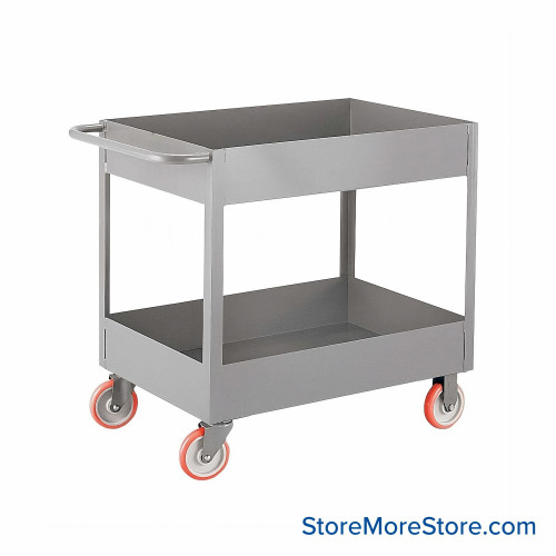 Steel Utility Cart, 24" W x 36" D x 38" H, 6" Polyurethane Casters, 6" Deep Shelf Edging