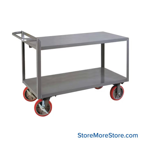 Mobile Utility Cart, 24" W x 48" D x 32" H, 8" Polyurethane Casters, Flush Shelves