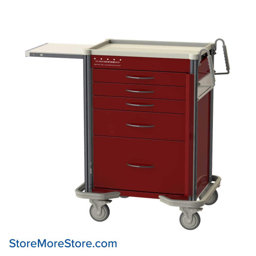 Hospital Crash Cart, 44" High, Three 3", One 6", One 12" Drawers, 6" Brushed Nickel Handle/ Pull-Out Shelf, Aluminum