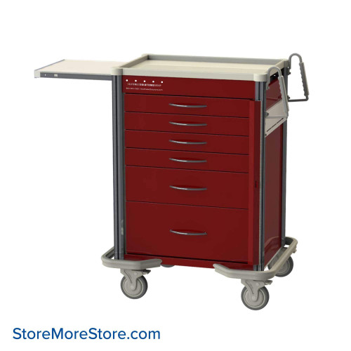 Hospital Crash Cart, 44" High, Four 3", One 6", One 9" Drawers, 6" Brushed Nickel Handle/ Pull-Out Shelf, Aluminum