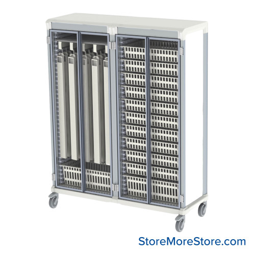 Medical Storage Cabinets on Wheels, 56" W x 19" D x 71" H, Catheter, Glass Door, Electronic Lock