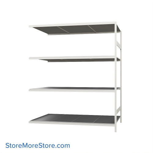 Wide Span Shelving, 72" W x 48" D x 99" H, Open - Adder, Heavy-Duty (12-Gauge), Steel, 4 Adjustable Levels Wide Span Shelving, 72" W x 48" D x 99" H, Open - Adder, Heavy-Duty (12-Gauge), Steel, 4 Adjustable Levels