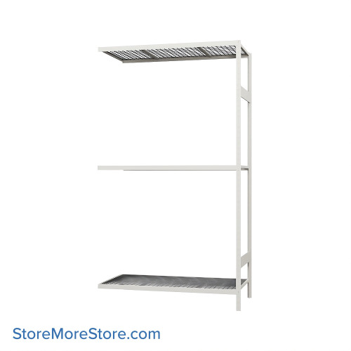 Wide Span Shelving, 48" W x 24" D x 87" H, Open - Adder, Medium-Duty (14-Gauge), Wire, 3 Adjustable Levels Wide Span Shelving, 48" W x 24" D x 87" H, Open - Adder, Medium-Duty (14-Gauge), Wire, 3 Adjustable Levels
