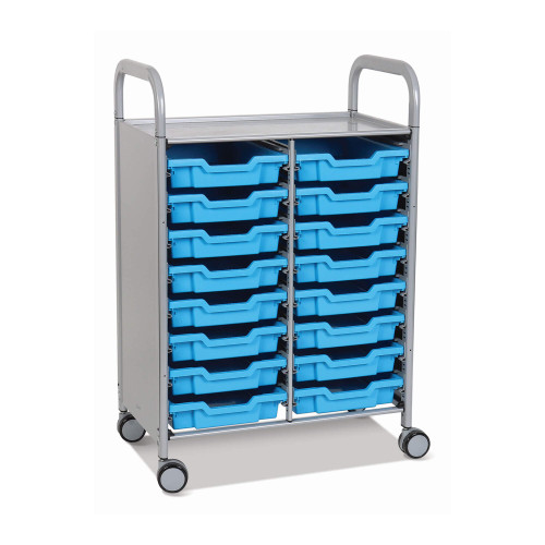 Two Column Cart with Trays, 16 Shallow Trays