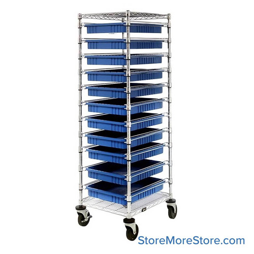 Rolling Wire Drawer Cart, 24" W x 69" H, 1 Bay, 11 Drawers Per Bay