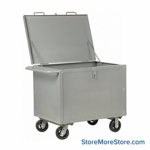 Rolling Box Cart, 36" W x 24" D, Sheet Steel Sides, 6" Molded Rubber Casters, Includes Lid w/ Padlock Loop Rolling Box Cart, 36" W x 24" D, Sheet Steel Sides, 6" Molded Rubber Casters, Includes Lid w/ Padlock Loop