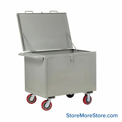 Rolling Box Cart, 48" W x 30" D, Sheet Steel Sides, 6" Polyurethane Casters, Includes Lid w/ Padlock Loop