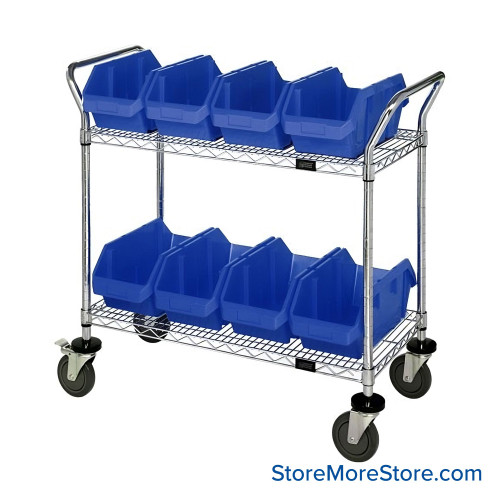 Double Sided Bin Cart, 2 Shelves, 8 Bins, 8.375"W x 12.5"D x 5"H Bin Sizes Double Sided Bin Cart, 2 Shelves, 8 Bins, 8.375"W x 12.5"D x 5"H Bin Sizes