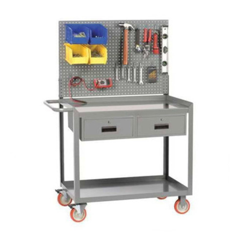 Heavy Duty Shelf Cart, 48" D x 34" H, Retaining Lip, One Locking Drawer