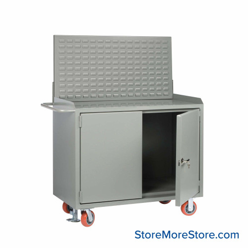 Cabinet Workbenches, 48" W x 41" H, Powder Coated Steel, Solid Doors, Louvered Panel/Floor Lock