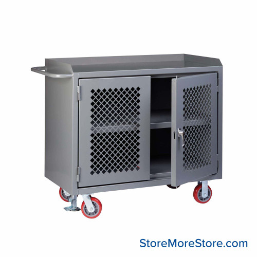 Cabinet Workbenches, 48" W x 41" H, Powder Coated Steel, Clearview Doors, Floor Lock, Welded Center Shelf