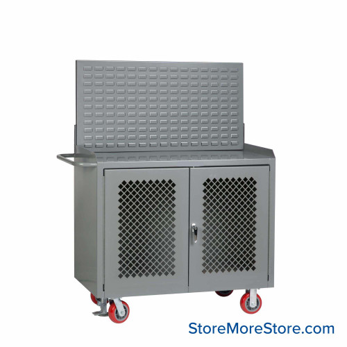 Cabinet Workbenches, 48" W x 41" H, Powder Coated Steel, Clearview Doors, Louvered Panel/Floor Lock