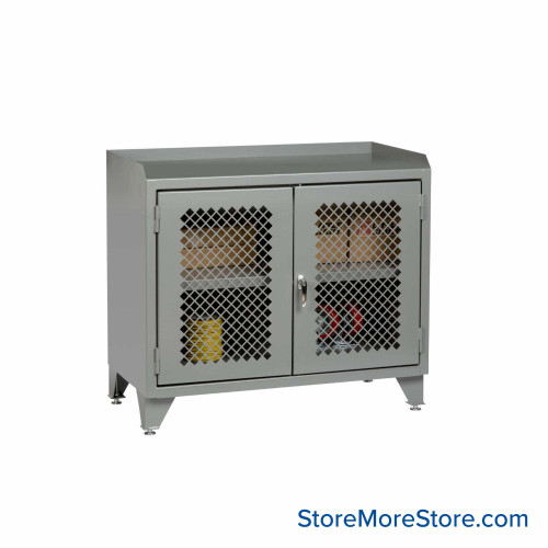 Cabinet Workbenches, 48" W x 41" H, Powder Coated Steel, Clearview Doors, Welded Center Shelf