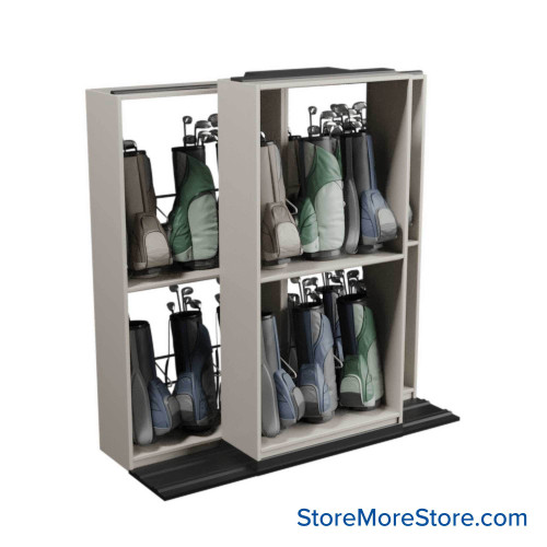 Mobile Shelving for Golf Bag Storage, 100" W x 38" D x 103" H, 18 Golf Bags Mobile Shelving for Golf Bag Storage, 100" W x 38" D x 103" H, 18 Golf Bags