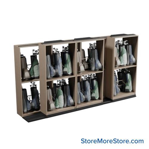 Mobile Shelving for Golf Bag Storage, 196" W x 38" D x 103" H, 42 Golf Bags Mobile Shelving for Golf Bag Storage, 196" W x 38" D x 103" H, 42 Golf Bags