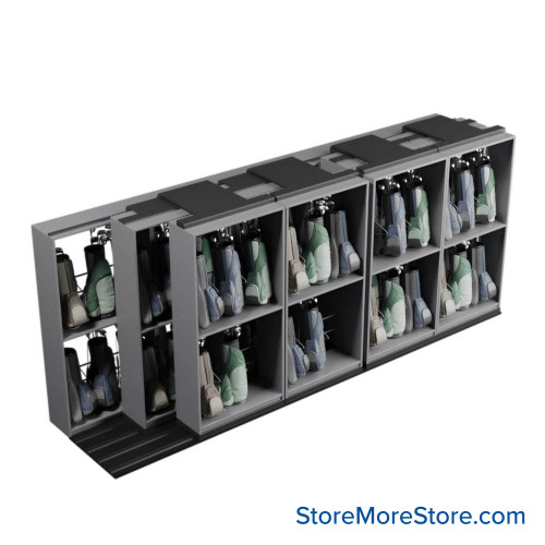 Mobile Shelving for Golf Bag Storage, 249" W x 58" D x 104" H, 78 Golf Bags Mobile Shelving for Golf Bag Storage, 249" W x 58" D x 104" H, 78 Golf Bags