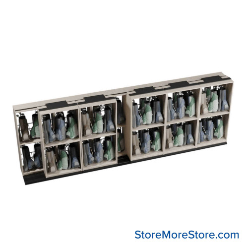 Mobile Shelving for Golf Bag Storage, 296" W x 38" D x 103" H, 66 Golf Bags